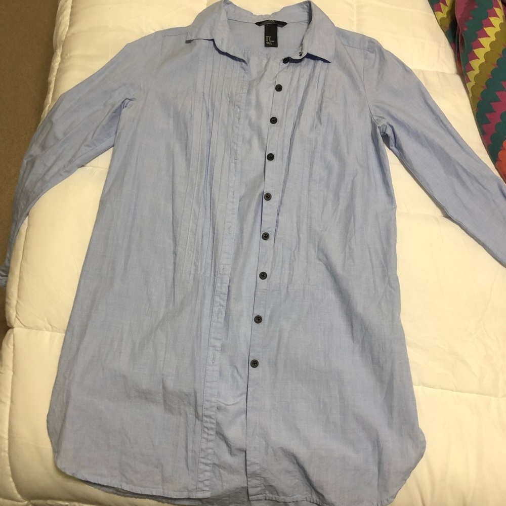 Extra long blue button down
